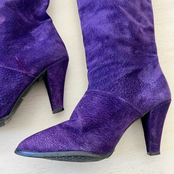 JOYCE OF CALIFORNIA Royal Purple Suede Chunky Heel Boots Vintage 5.5 M - Picture 6 of 11